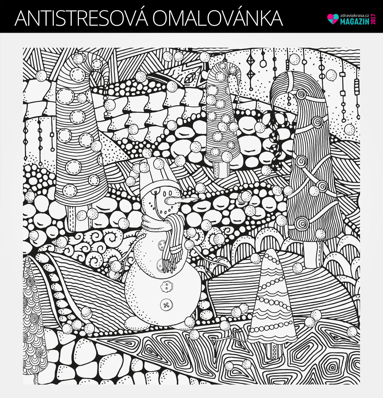Antistresová omalovánka 2017. Tento obrázek je pouze náhled. Pro kvalitní vytištění a následné vymalování využijte odkaz v bodu 1 pod obrázkem.